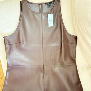 Brown Sleeveless Faux Leather Top